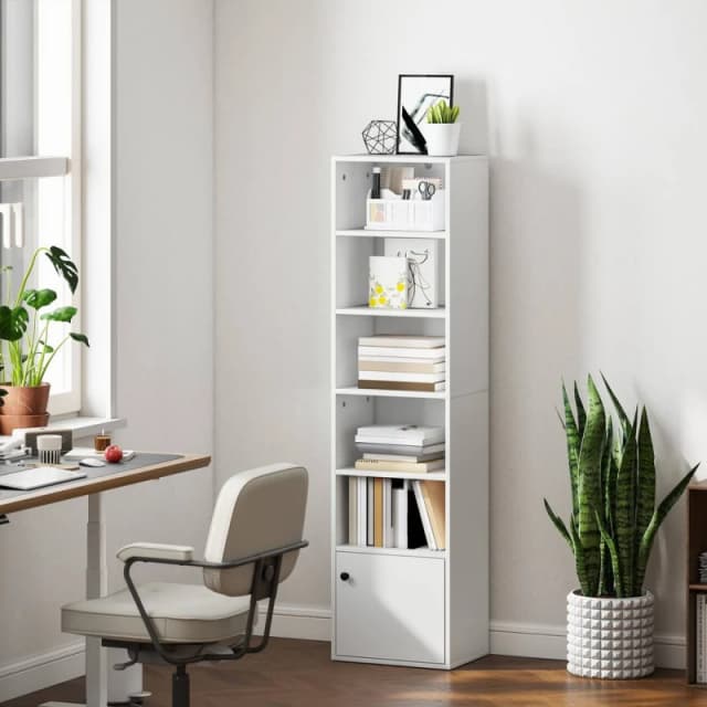 HOMCOM Tall Bookcase, 6-Tier Bookshelf with 3 Adjustable Shelves, White White Unisex