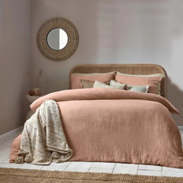 Lark Cotton Muslin Duvet Cover Set Pink Clay, Pink Clay / Single