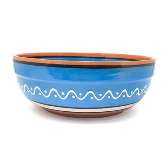 Verano Spanish Ceramics Fiesta Hand Painted Pattern Ceramic Kitchen Dining Deep Salad Bowl Blue (Diam) 26Cm
