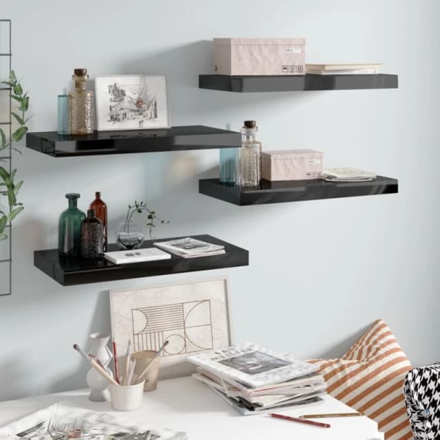 VIDAXL Vidaxl - Floating Wall Shelves 4 pcs High Gloss Black 50x23x3.8cm mdf 8720286073995