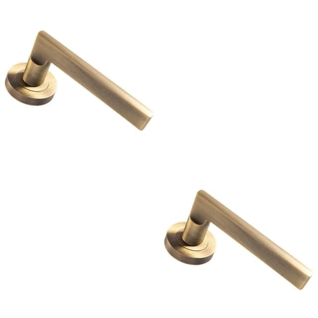 Loops 2x PAIR Straight Plinth Mounted Lever on Round Rose Concealed Fix Antique Brass Metallics