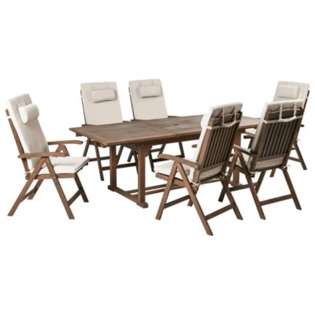 Beliani Garden Dining Set 6 Seater Amantea Premium Acacia Wood Light Beige