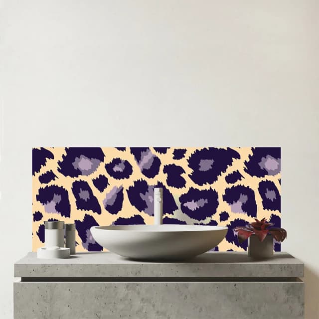 Warren Reed - Designer Leopard Print Glass Bathroom Splashback in Purple Purple Unisex