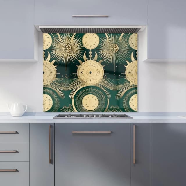 Warren Reed - Designer Green Moon & Sun Abstract Pattern Kitchen Splashback Size: 600mm x 750mm Green Unisex 600mm x 750mm
