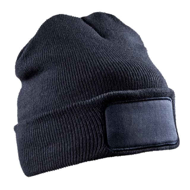 Result Result Men Double Knit Printer Patch Beanie in Navy Navy One Size Male 5063417941644