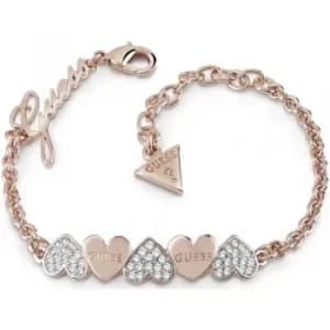 Guess Heart Bouquet Rose Gold Plated Crystal Heart Bracelet UBB85102-L