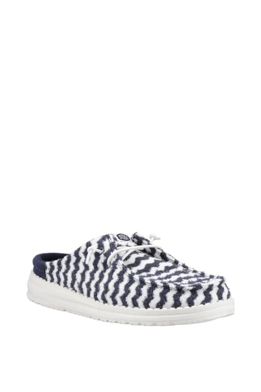 HEYDUDE Womens Wendy Slip Terry Stripe Mule in Navy Size: 4 Navy Female 4
