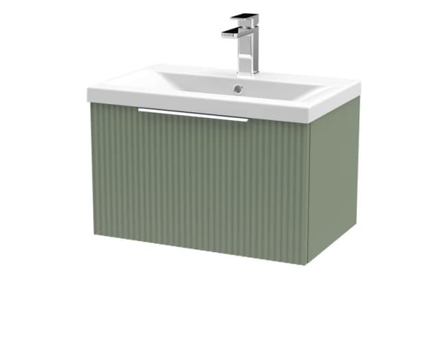 Balterley Fluted Wall Hung 1 Drawer Vanity Basin Unit & Basin 600mm, Satin Green Green Unisex