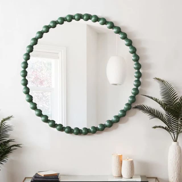 Home Garden Direct Como - Large Round Beaded Wall Mirror 90cm in Green Green Unisex
