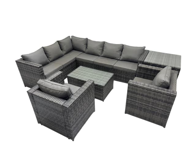 Fimous Outdoor Rattan Garden Furniture Set with Chair Side Table in Dark Grey Dark Grey Unisex