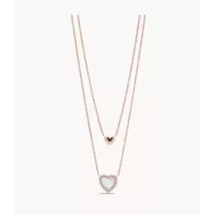 Fossil Womens Val Hearts To You Mother-Of-Pearl Stainless Steel Multi-Strand Necklace - Rose Gold