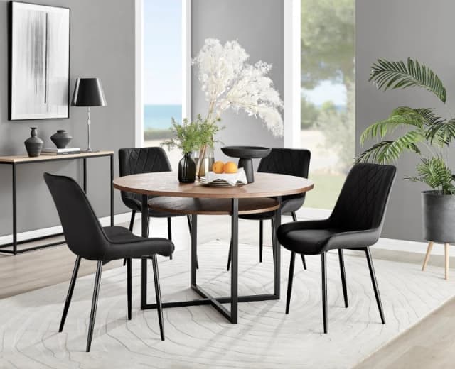 FurnitureboxUK FurnitureboxUK Adley Brown Wood Storage Dining Table & 4 Pesaro Black Leg Chairs Black One Size Unisex 5056657127381
