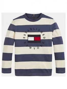 Tommy Hilfiger Boys Long Sleeve Heritage Logo Stripe T-Shirt - Cream