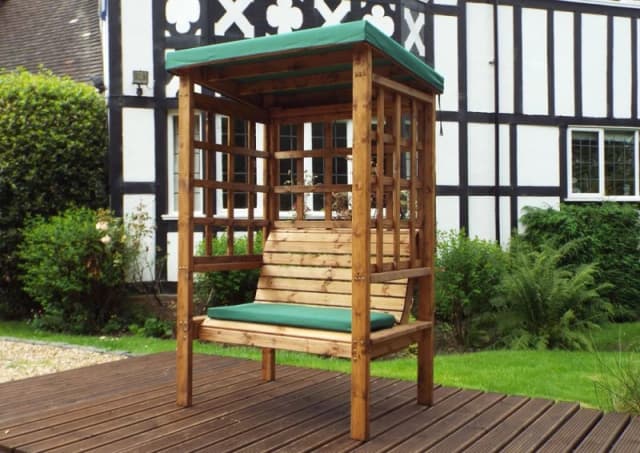 Charles Taylor Trading Bramham Two Seat Arbour Green - Handcrafted British Arbour with Waterproof Cover. Rustproof & Rot Free. 10 Year Guarantee. - Wi