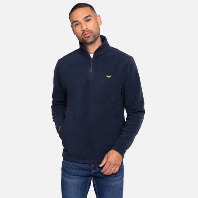 Threadbare 'Blade' Quarter Zip Fleece Sweatshirt Navy