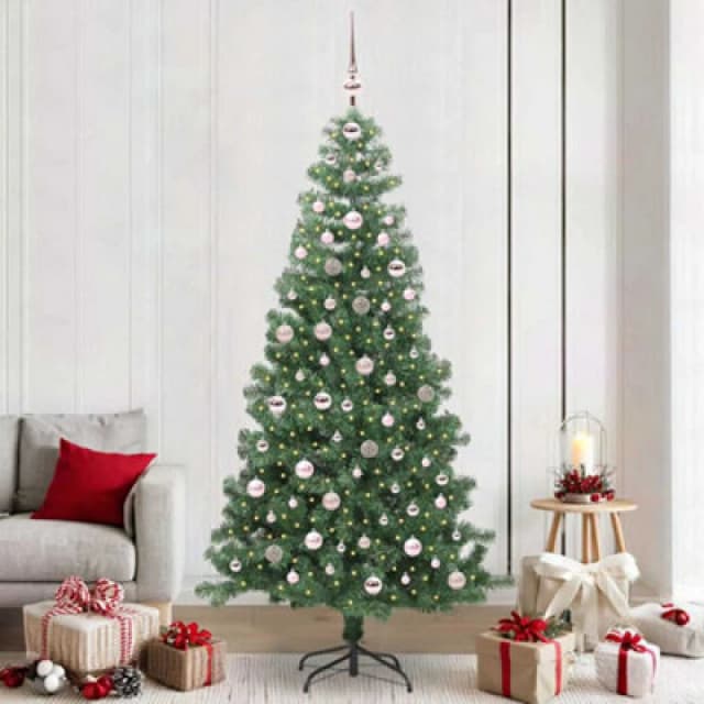 vidaXL Christmas Tree with 300 LEDs, Pink Balls with Stand Green 240cm PVC, Green 3396400