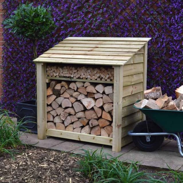 Rutland County Garden Furniture Ltd Greetham 4ft Log Store & Kindling Shelf, L80 x W123 x H128cm, Green Green Unisex