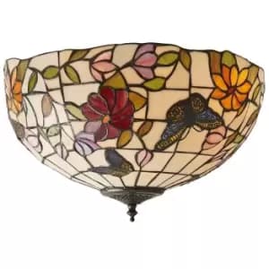 Tiffany Glass Semi Flush Ceiling Light Butterfly Round Inverted Shade i00037