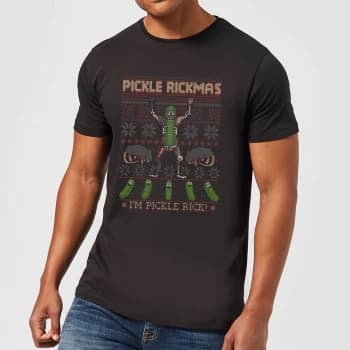 Rick and Morty Pickle Rick Mens Christmas T-Shirt - Black - 3XL - Black