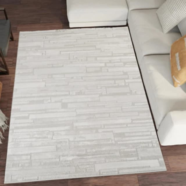 Hamilton Modern Sheen Area Rug - Blocked Bold Geometric Design Silver 80Cm X 150Cm