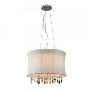 Ceiling Pendant 4 Light with White Shade Polished Chrome, Clear Crystal