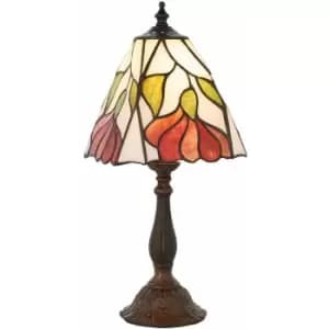 Tiffany Glass Floral Design Table Lamp - Dark Bronze Effect - Dimmable LED Lamp