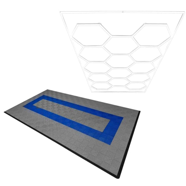 Monstershop Hexagon LED Light & Vented Garage Floor Tiles With Edges - 90 Grey & 30 Blue Grey