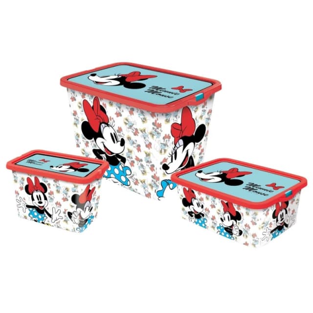 Minnie Mouse Set Of 3 Minnie Vintage Storage Boxes (90353) Plastic Storage one size White 39263501000