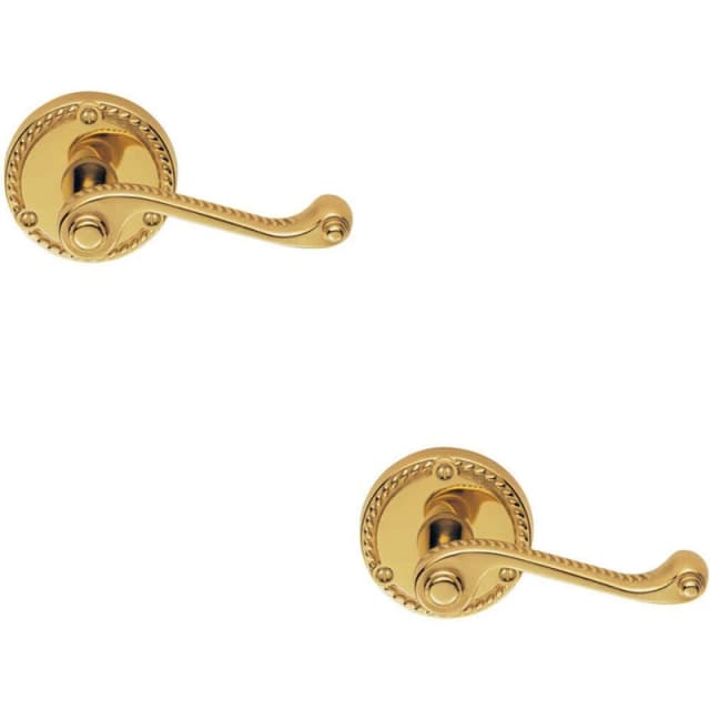 Loops 2x PAIR Georgian Scroll Handle on Round Rose Rope Design Pattern Polished Brass Metallics