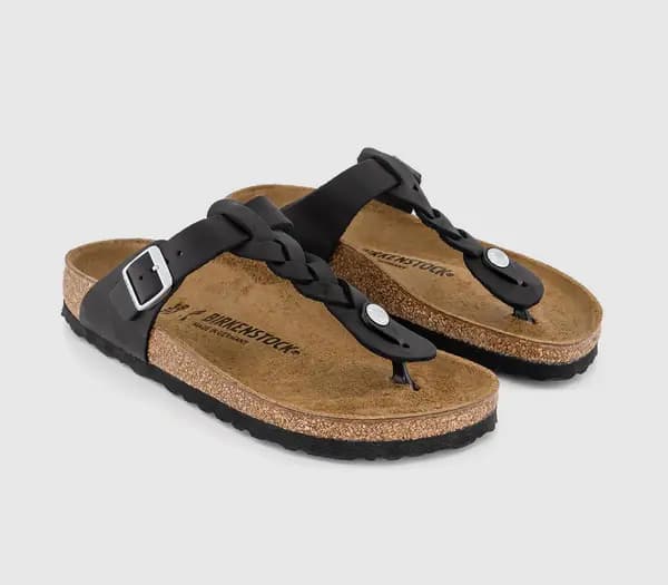 Birkenstock Womens Gizeh Braid Sandals Black Oiled Leather, 5