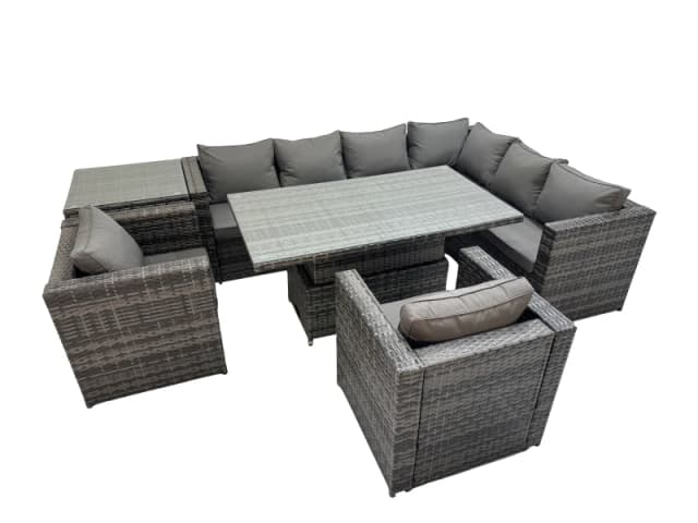 Fimous 8 Seater Rattan Height Adjustable Rising Lifting Table Corner Sofa Set in Dark Grey Dark Grey Unisex