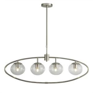 4 Light Pendant Bar Satin Silver, Glass, E27