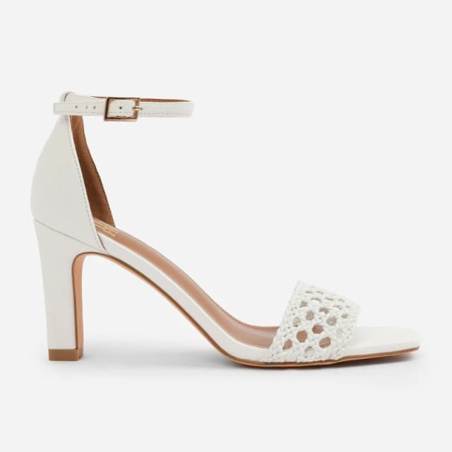 Where's That From 'Nyomi' Braided Strappy Block Heel Adjustable Buckle White