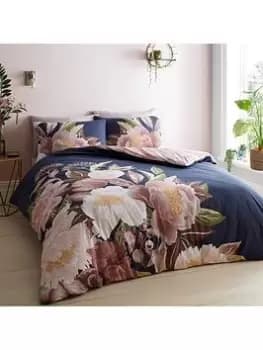 Catherine Lansfield Opulent Floral Reversible Duvet Cover Set - Navy