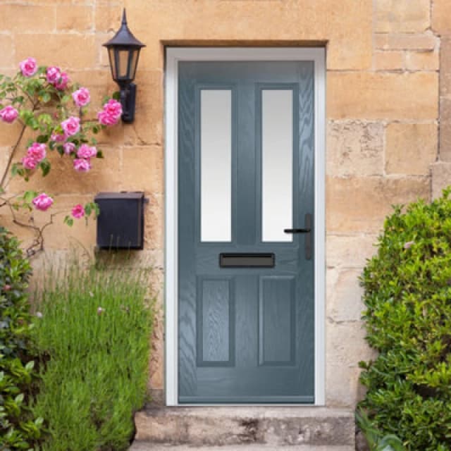 Lacerta Composite Door Carnoustie 7015 Grey 920mm X 2090mm Open In Left Hand Obs Glass 10 Year Guarantee - Free Delivery & Smart Lock