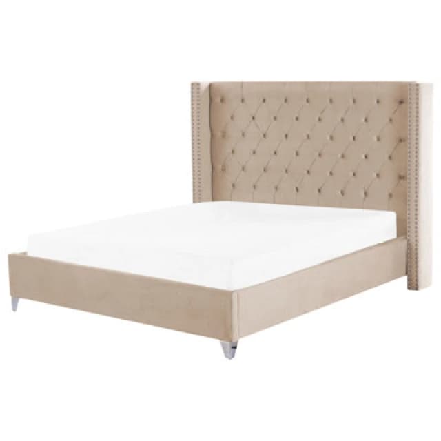 Beliani Bed Velvet Lubbon 180 X 200 Cm (Eu Super King) Beige