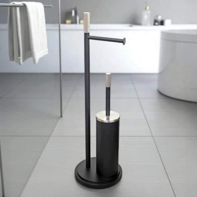 Showerdrape Chester Collection Black Freestanding Toilet Roll Holder & Toilet Brush Combination Black