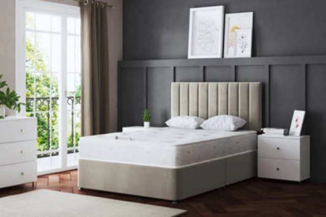 DS Living Amelia Upholstered Beige Panel Divan Bed with Headboard Beige