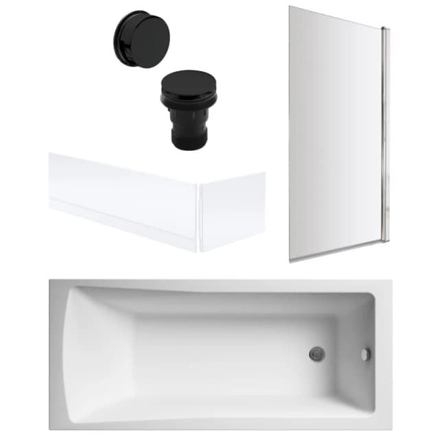 Balterley Square Bath, Square Screen, Panels and Black Waste 1700 x 700mm Black