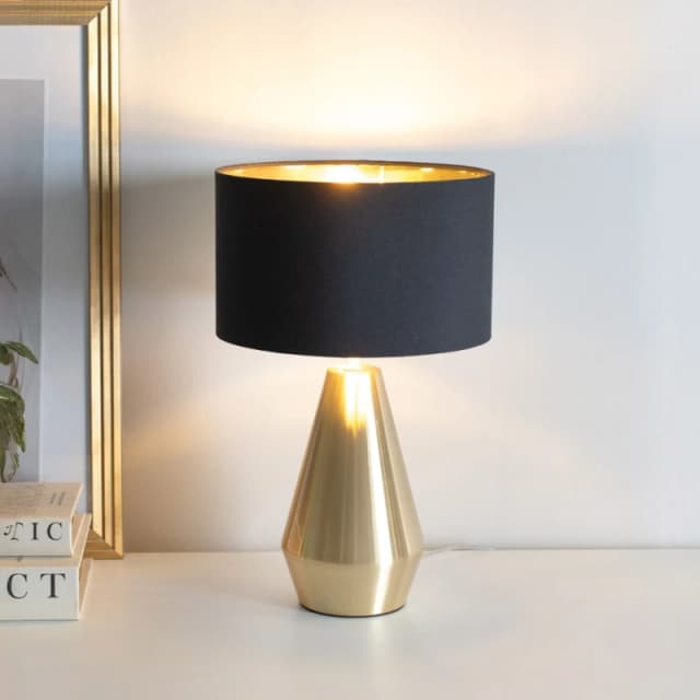 ValueLights ValueLights Jax Gold Dimmable Touch Table Lamp with Fabric Drum & Gold Inner Lamp Shade in Black One Size Unisex 5059406060267