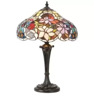 Interiors Sullivan - 2 Light Small Table Lamp Dark Bronze, Tiffany Glass, E27
