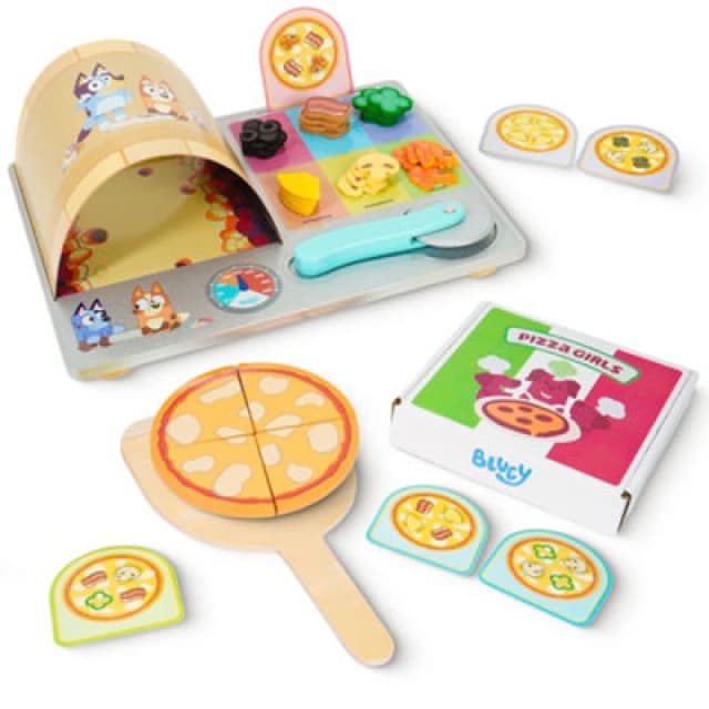 Bluey Pizza Girls Set, 35 Piece Pretend Play Food Set, Wooden Pizza Playset
