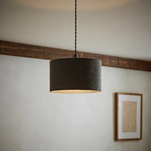 ValueLights ValueLights Reni Charcoal Grey Boucle Easy Fit Drum Ceiling Lamp Shade Size: Small Charcoal Small Unisex 5016529263371
