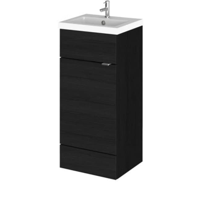 Hudson Reed Fusion Floor Standing 1 Door Vanity Unit & Polymarble Basin, Sink Vanity Unit, Charcoal Black, 400mm