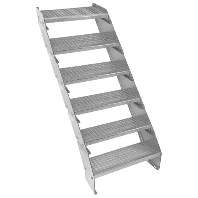 Monstershop Adjustable 6 Section Galvanised Staircase - 600mm Wide Silver