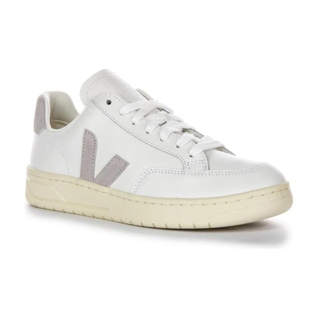Veja Mens 'V-12 Leather' Leather Trainers in Light Grey Size: 8 Light Grey Male 8