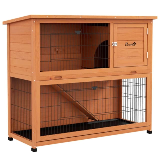 PawHut Pawhut - Wooden Rabbit Hutch, Antiseptic Outdoor, for 1-2 Rabbits - Orange 102H x 120L x 50Wcm 5056725370374