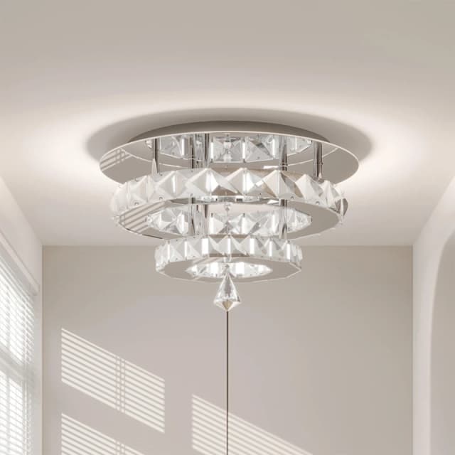 Cottonfy UK 2-Tier Round Crystal LED Ceiling Light - White White M