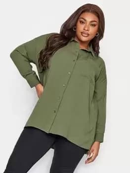 Yours Textured Boyfriend Shirt Toxic Yellow, Green, Size 16, Women