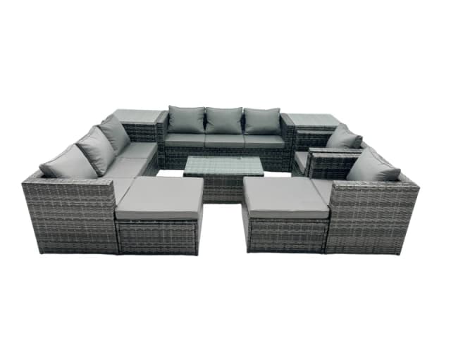 Fimous 10-seater Patio Coffee Table Sofa Set with 2 Big Stools 2 Side Tables in Dark Grey Dark Grey Unisex